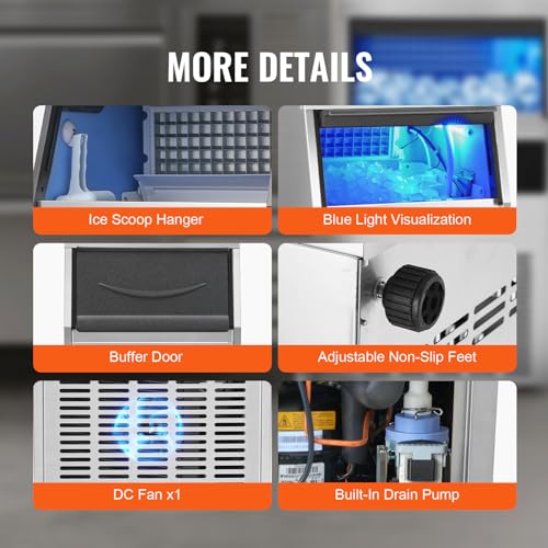 VEVOR SSX120 Commercial Ice Maker, 130lbs/24H, Ice Maker Machine, 60 Ice Cubes in 12-15 Minutes, Freestanding Cabinet Ice Maker with 33lbs Storage Capacity LED Digital Display, for Bar Home Office Restaurant