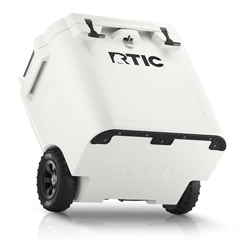 RTIC 45 QT Wheeled Ultra-Tough Cooler Hard Insulated Portable Ice Chest Box for Beach, Drink, Beverage, Camping, Picnic, Fishing, Boat, Barbecue, Rotomolded Construction, White