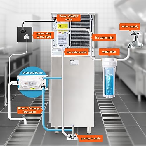 VEVOR LB360TA Commercial Ice Maker, 360LBS/24H Ice Making Machine with 330.7LBS Large Storage Bin, 700W Auto Self-Cleaning Ice Maker Machine with 3.5-inch LED Panel for Bar Cafe Restaurant Business