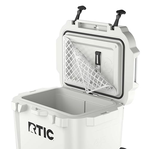 RTIC 45 QT Wheeled Ultra-Tough Cooler Hard Insulated Portable Ice Chest Box for Beach, Drink, Beverage, Camping, Picnic, Fishing, Boat, Barbecue, Rotomolded Construction, White