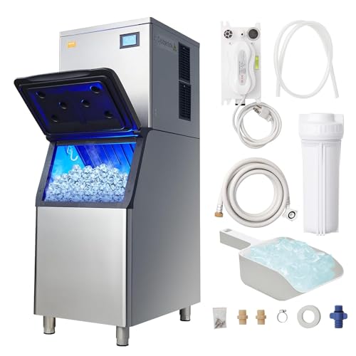 VEVOR LB550TA Commercial Ice Maker, 550LBS/24H Ice Making Machine with 330.7LBS Large Storage Bin, 1000W Auto Self-Cleaning Ice Maker Machine ith 3.5-inch LED Screen for Business Bar Cafe Restaurant