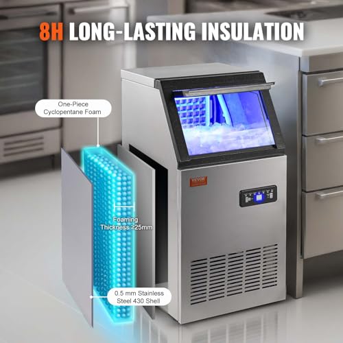 VEVOR SKF-BT45F Commercial Ice Maker Machine, 100 lbs/24H Ice Maker Machine with 27.5 lbs Storage Capacity, 45 Ice Cubes in 12-15 Minutes, LED Digital Display Commercial Ice Maker for Home Office Restaurant