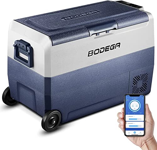 BODEGACOOLER 12 Volt Car Refrigerator,53 Quart Portable Fridge Freezer,Dual Zone Car Cooler WIFI APP Control,-4℉-68℉ （50L）Electric Compressor Cooler 12/24V DC and 100-240V AC for Camping,Travel,RV