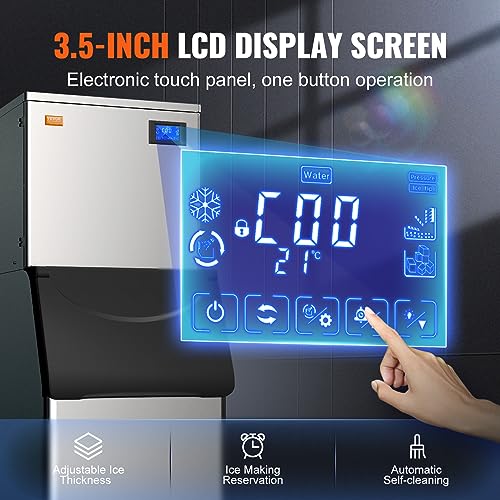 VEVOR LB550TA Commercial Ice Maker, 550LBS/24H Ice Making Machine with 330.7LBS Large Storage Bin, 1000W Auto Self-Cleaning Ice Maker Machine ith 3.5-inch LED Screen for Business Bar Cafe Restaurant