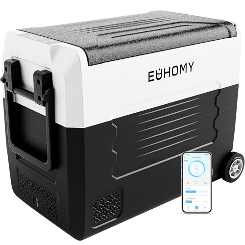 EUHOMY 12 Volt Refrigerator, 58QT(55L) 12V Fridge, Electric Cooler 12/24V DC 120-240V AC -4℉~68℉, 12V Freezer Removable Divider, Car Fridge For Camping, RV, Travel, Fishing, Outdoor