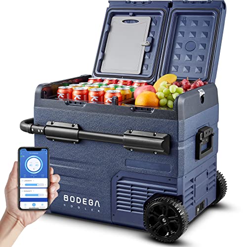 BODEGACOOLER 12V Portable Refrigerator, 48 Quart(45L) Car Fridge, RV Car Refrigerator,Portable Fridge Freezer, -4℉-68 Cooler WIFI APP Control 12/24V DC and 100-240V AC for Car, Camping,Travel(2 Doors)