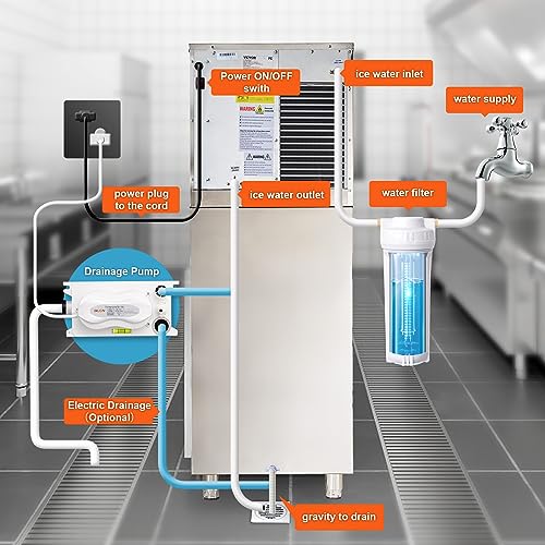 VEVOR LB550TA Commercial Ice Maker, 550LBS/24H Ice Making Machine with 330.7LBS Large Storage Bin, 1000W Auto Self-Cleaning Ice Maker Machine ith 3.5-inch LED Screen for Business Bar Cafe Restaurant