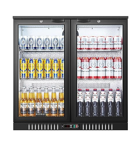 BODEGACOOLER Back Bar Cooler With 2 Glass Doors,Under Counter Back Bar Refrigerator 7.4Cu.Ft,Back Bar Fridge with LED Lighting for Display Beverage,Commercial Bar Cooler for Beer,Soda Drinks,Wine