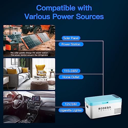 BODEGACOOLER 12 Volt Car Refrigerator, 21 Quart (20L) Portable Freezer Car Fridge (-4℉~68℉), Electric Cooler for Vehicles Truck RV Camping Travel Home Use - 12/24V DC & 100V-240V AC, WIFI APP Control