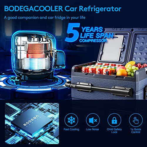 BODEGACOOLER 12V Portable Refrigerator, 48 Quart(45L) Car Fridge, RV Car Refrigerator,Portable Fridge Freezer, -4℉-68 Cooler WIFI APP Control 12/24V DC and 100-240V AC for Car, Camping,Travel(2 Doors)