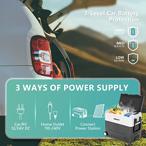 EUHOMY 12 Volt Refrigerator, 58QT(55L) 12V Fridge, Electric Cooler 12/24V DC 120-240V AC -4℉~68℉, 12V Freezer Removable Divider, Car Fridge For Camping, RV, Travel, Fishing, Outdoor