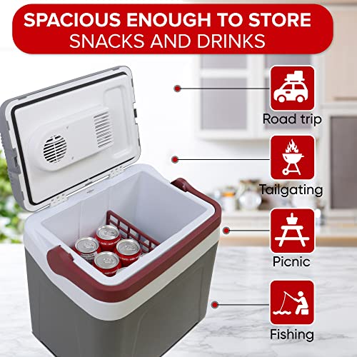 Koolatron Electric Portable Cooler Plug in 12V car Cooler 25 L (26 qt), No Ice Thermo Electric Portable Fridge for Camping, Travel Road Trips Trucking with 12 Volt DC Power Cord, Gray/White.