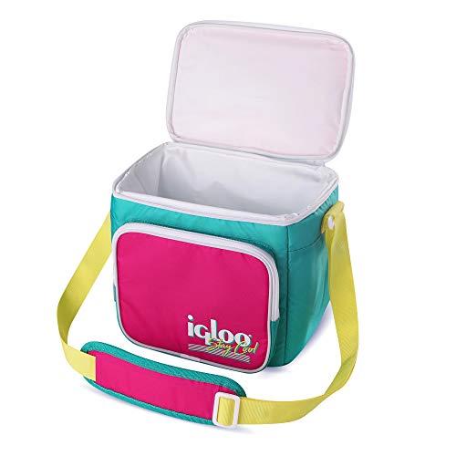 Igloo 90s Retro Collection Square Lunch Box Cooler with Front Pocket and Adjustable Strap, Insulated Leakproof Lunch Cooler Bag, Reusable Lunch Tote