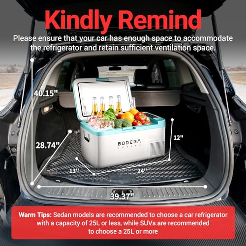 BODEGACOOLER 12 Volt Car Refrigerator, 21 Quart (20L) Portable Freezer Car Fridge (-4℉~68℉), Electric Cooler for Vehicles Truck RV Camping Travel Home Use - 12/24V DC & 100V-240V AC, WIFI APP Control