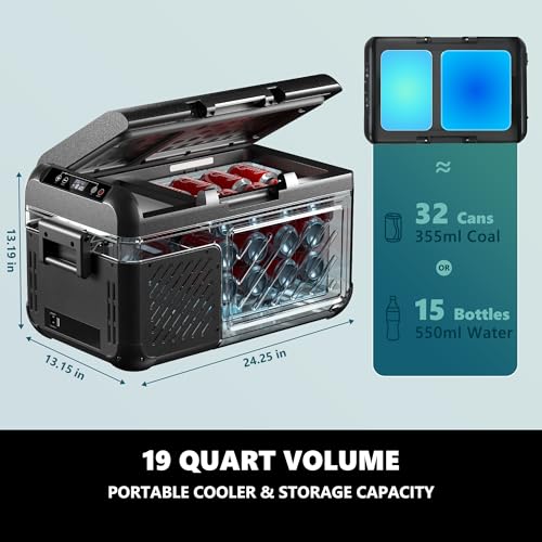 EUHOMY 12 Volt Refrigerator, 19 QT(18 L) Portable Freezer, Electric Cooler -4℉~68℉, 12V Car Fridge Reversible Door, Portable Freezer 12/24V DC & 120-240V AC for Camping, Truck, Travel