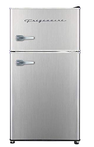 Frigidaire EFR341 Compact Small Top-Freezer Refrigerator, Stainless Steel Mini Bar Fridge Platinum Series-21.26" D x 17.83" W x 33.5" H, 3.2 cu ft Double Door