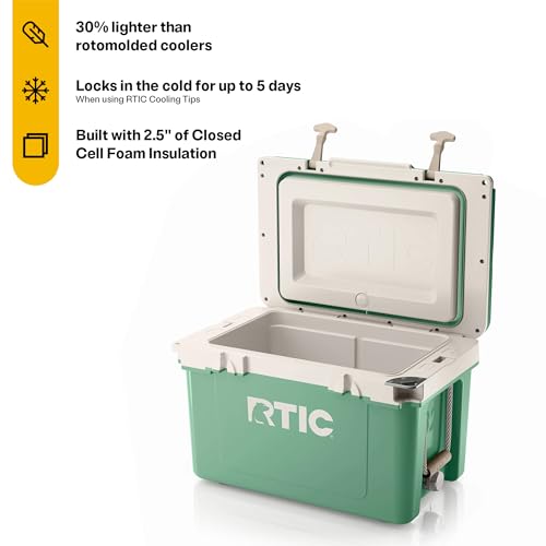 RTIC Ultra-Light 32 Quart Hard Cooler Insulated Portable Ice Chest Box for Drink, Beverage, Beach, Camping, Picnic, Fishing, Boat, Barbecue, 30% Lighter Than Rotomolded Coolers, Sage/Beach