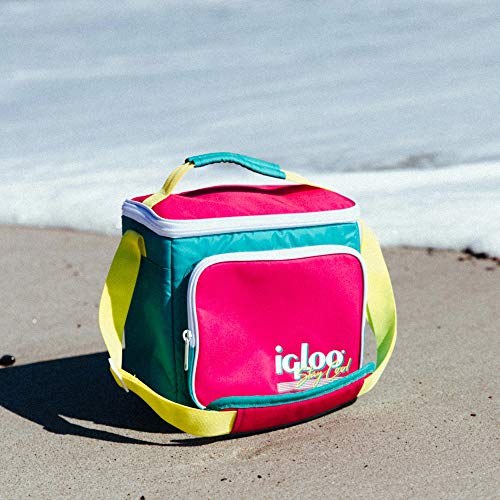Igloo 90s Retro Collection Square Lunch Box Cooler with Front Pocket and Adjustable Strap, Insulated Leakproof Lunch Cooler Bag, Reusable Lunch Tote