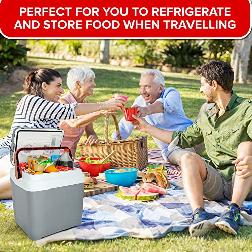 Koolatron Electric Portable Cooler Plug in 12V car Cooler 25 L (26 qt), No Ice Thermo Electric Portable Fridge for Camping, Travel Road Trips Trucking with 12 Volt DC Power Cord, Gray/White.
