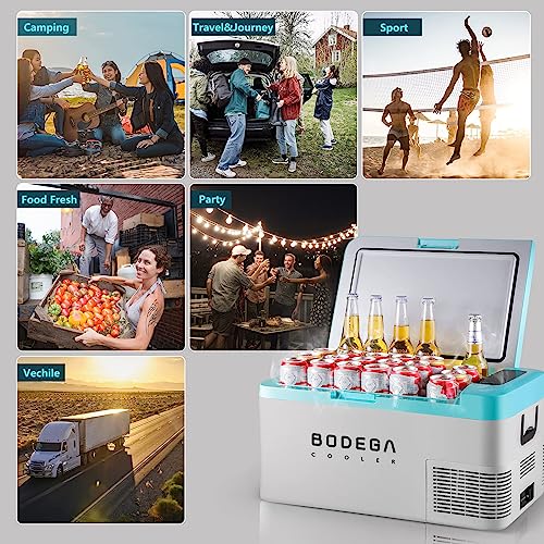 BODEGACOOLER 12 Volt Car Refrigerator, 21 Quart (20L) Portable Freezer Car Fridge (-4℉~68℉), Electric Cooler for Vehicles Truck RV Camping Travel Home Use - 12/24V DC & 100V-240V AC, WIFI APP Control