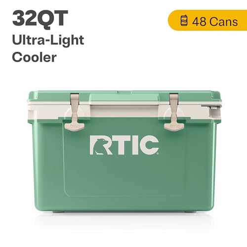 RTIC Ultra-Light 32 Quart Hard Cooler Insulated Portable Ice Chest Box for Drink, Beverage, Beach, Camping, Picnic, Fishing, Boat, Barbecue, 30% Lighter Than Rotomolded Coolers, Sage/Beach