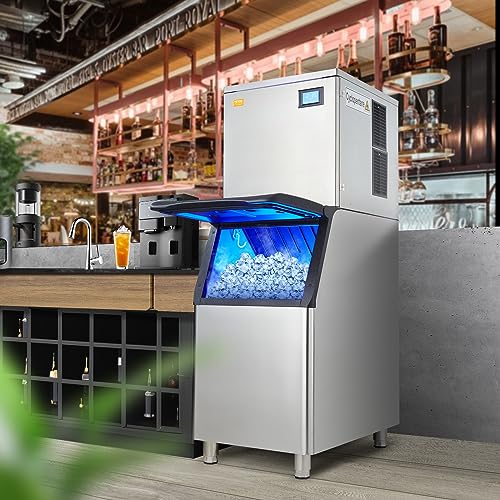 VEVOR LB360TA  Commercial Ice Maker, 360LBS/24H Ice Making Machine with 330.7LBS Large Storage Bin, 700W Auto Self-Cleaning Ice Maker Machine with 3.5-inch LED Panel for Bar Cafe Restaurant Business