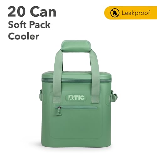 RTIC Soft Cooler 20 Can, Insulated Bag Portable Ice Chest Box for Lunch, Beach, Drink, Beverage, Travel, Camping, Picnic, Car, Trips, Floating Cooler Leak-Proof with Zipper, Sage