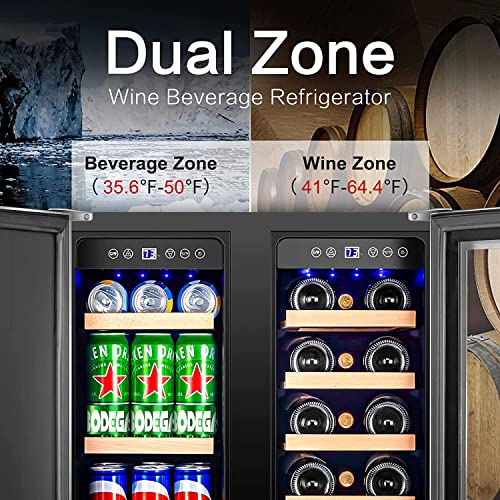 BODEGA ‎YC120-2D-FD 24 Inch Beverage and Wine Cooler, Built-in and Freestanding Wine Beverage Refrigerator Dual Zone, Holds 57 Cans and 18 Bottles, with Independent Temperature Control,Upgraded Compressor Quiet