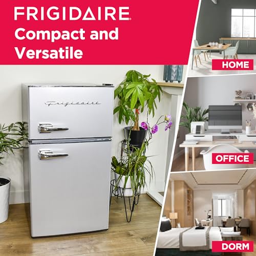 Frigidaire EFR341 Compact Small Top-Freezer Refrigerator, Stainless Steel Mini Bar Fridge Platinum Series-21.26" D x 17.83" W x 33.5" H, 3.2 cu ft Double Door