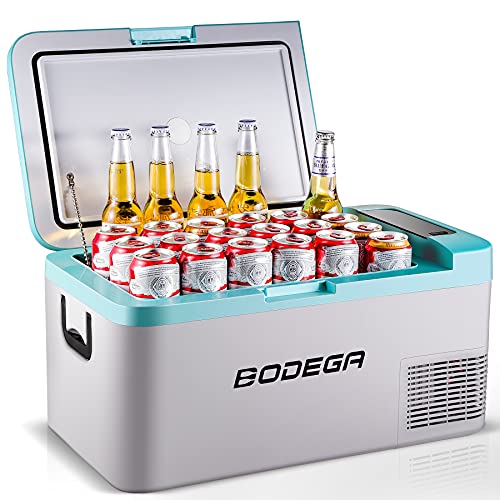 BODEGACOOLER 12 Volt Car Refrigerator, 21 Quart (20L) Portable Freezer Car Fridge (-4℉~68℉), Electric Cooler for Vehicles Truck RV Camping Travel Home Use - 12/24V DC & 100V-240V AC, WIFI APP Control