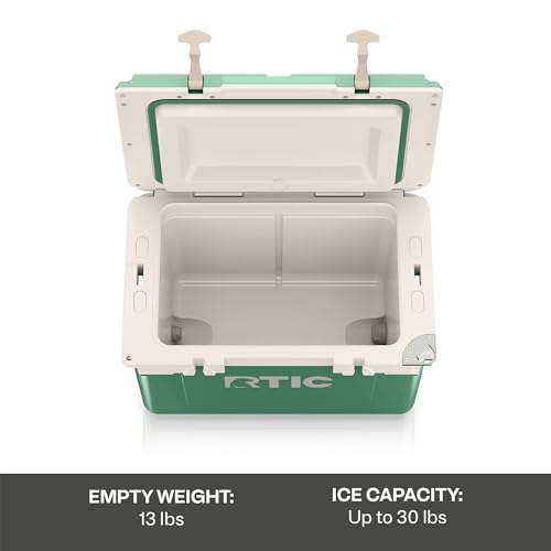 RTIC Ultra-Light 32 Quart Hard Cooler Insulated Portable Ice Chest Box for Drink, Beverage, Beach, Camping, Picnic, Fishing, Boat, Barbecue, 30% Lighter Than Rotomolded Coolers, Sage/Beach