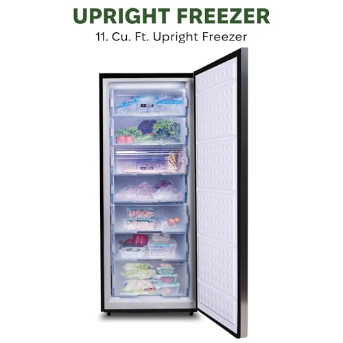 Hamilton Beach ‎HBFRF1115 Upright Freezer, Deep Freeze, Stainless Steel Freezer with Drawer Compartments, 11 cu. ft. Freezer – 25”D x 23.6”W x 66.5”H