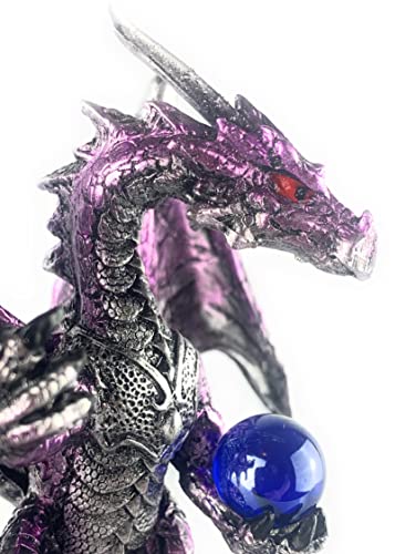 Purple Medieval Dragon Figurine with Sword and Crystal Ball
