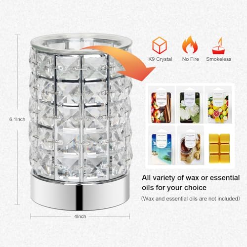 HEKALU Crystal Touch Electric Wax Melt Warmer with Dimmable Fragrance Candle Melter Warmer for Warming Scented Candle Oil Burner- Spa,Aromatherapy (Transparent Crystal)