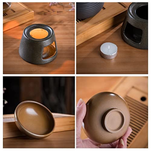 Warmself Hand Made Large Capacity Essential Oil Burner Wax Melt Burners, Aromatherapy Aroma Burner Ceramic Oil Diffuser Candle Tealight Holder Home Bedroom Decor Brown