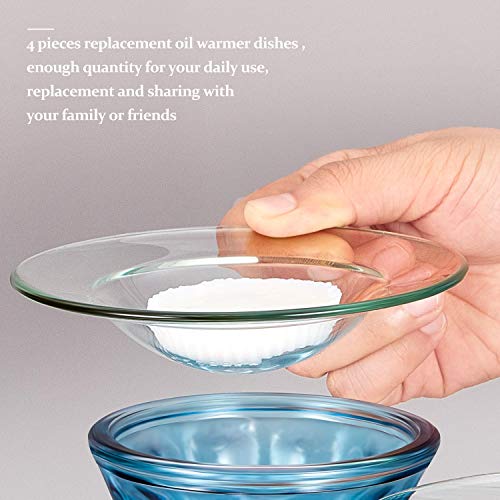 Replacement Oil Warmer Dish Round Glass Dish Wax Melt Candle Warmer Bowl Plate Lid Tray for Aroma Therapy Lamp Electric Lamps Oil and Tart Warmers (4 Pieces,4.5 Inches)
