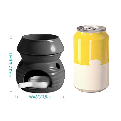 ComSaf Essential Oil Burner Wax Melt Burner with Candle Spoon, Aromatherapy Aroma Burner Ceramic Oil Diffuser Candle Tealight Oil Warmer Yoga Spa Home Decor Christmas Housewarming Gift Black 1Pack