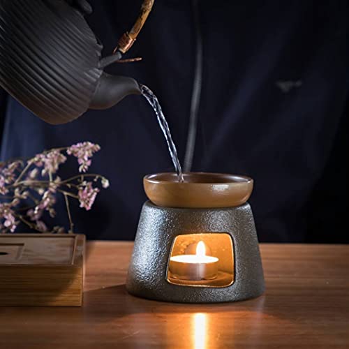 Warmself Hand Made Large Capacity Essential Oil Burner Wax Melt Burners, Aromatherapy Aroma Burner Ceramic Oil Diffuser Candle Tealight Holder Home Bedroom Decor Brown