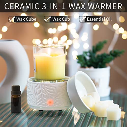 ElusiaKa Wax Melt Warmer Ceramic 3-in-1 Electric Candle Wax Warmer for Scented Wax Melter Oil Burner for Home Office Bedroom Aromatherapy Gift