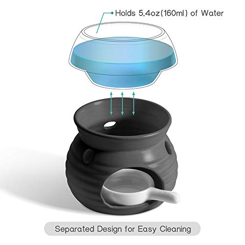 ComSaf Essential Oil Burner Wax Melt Burner with Candle Spoon, Aromatherapy Aroma Burner Ceramic Oil Diffuser Candle Tealight Oil Warmer Yoga Spa Home Decor Christmas Housewarming Gift Black 1Pack