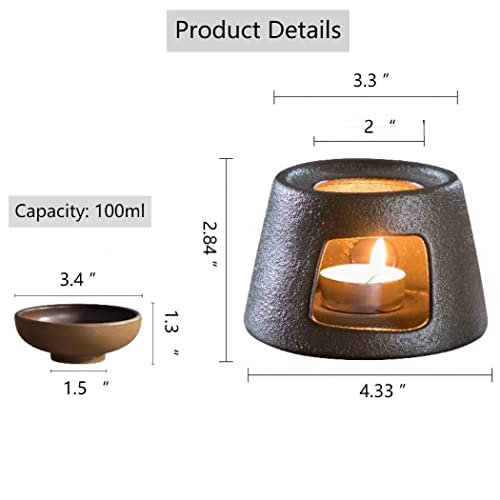 Warmself Hand Made Large Capacity Essential Oil Burner Wax Melt Burners, Aromatherapy Aroma Burner Ceramic Oil Diffuser Candle Tealight Holder Home Bedroom Decor Brown