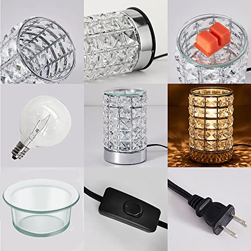 HEKALU Crystal Touch Electric Wax Melt Warmer with Dimmable Fragrance Candle Melter Warmer for Warming Scented Candle Oil Burner- Spa,Aromatherapy (Transparent Crystal)