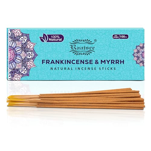 Raajsee Frankincense & Myrrh Incense Sticks, 100%-Natural Charcoal free Organic Non Toxic Clean Burning Handmade Insence sticks 100 gm pack, Meditation Gifts – Spritual Cleansing