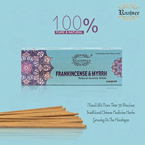 Raajsee Frankincense & Myrrh Incense Sticks, 100%-Natural Charcoal free Organic Non Toxic Clean Burning Handmade Insence sticks 100 gm pack, Meditation Gifts – Spritual Cleansing