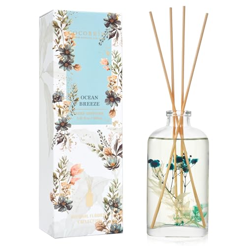 COCORRÍNA Reed Diffuser - Ocean Breeze 5.41 oz Flower Reed Diffuser Set with Sticks, Bedroom Bathroom Shelf Decor (Scented Blooms Collection)