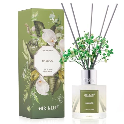 Airkeep Reed Diffuser Set,3.38 fl oz (100 ml) - Bamboo Oil Diffusers with 8 Reed Sticks,Home Fragrance Reed Diffuser for Bathroom Shelf Decor