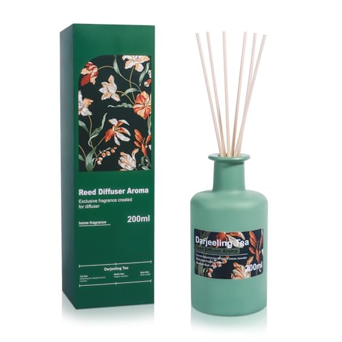Aeeteek Reed Diffuser Set, 6.8fl oz/200ml Darjeeling Tea & Bergamot Aroma Scented Oil Diffuser with 8Pcs Sticks, Large Capacity Home Fragrance for Large Room Shelf Bathroom Decor