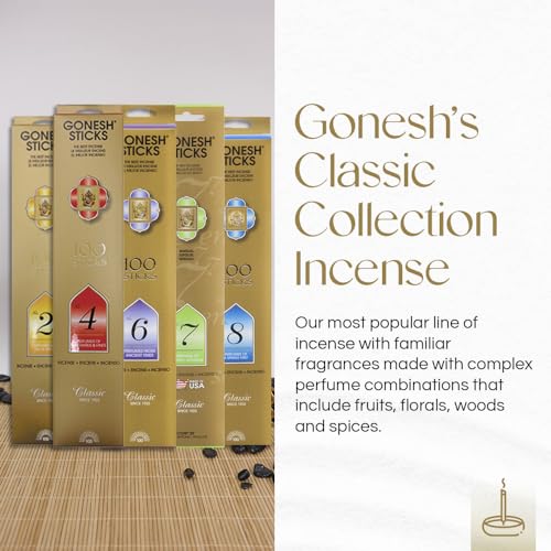 Gonesh - Classic Incense Sticks Variety Pack - Non-toxic 10” Slow Burn Aromatic Sticks - No. 2, No. 4, No. 6. No. 8-5 Packs of 20 Sticks