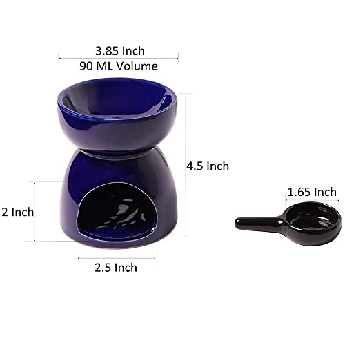 Classic Leaf Carving Blue Ceramic Essential Oil Burner Candle Tea Light Candle Holder Fragrance Essential Wax Burner, Great Candle Lamps Decoration for Living Room, Balcony and Garden