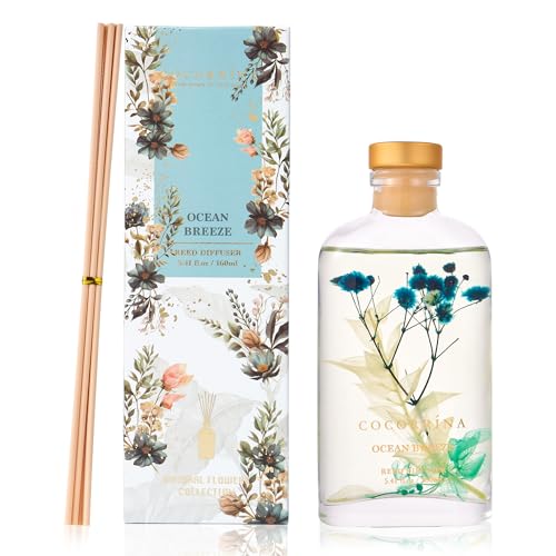 COCORRÍNA Reed Diffuser - Ocean Breeze 5.41 oz Flower Reed Diffuser Set with Sticks, Bedroom Bathroom Shelf Decor (Scented Blooms Collection)